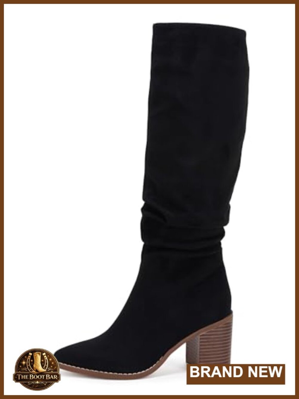 Women's Faux Suede Pointed Toe Mid Chunky Heel Knee High Boots with Side Zipper - Picture 3 of 6